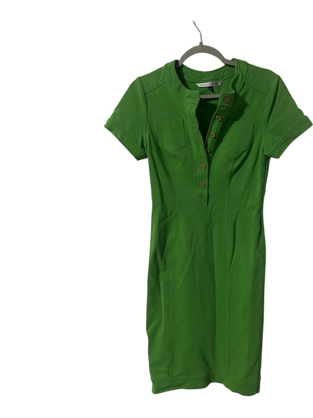 Diane Von Furstenberg Vintage bright Green Button down summer dress size 6.